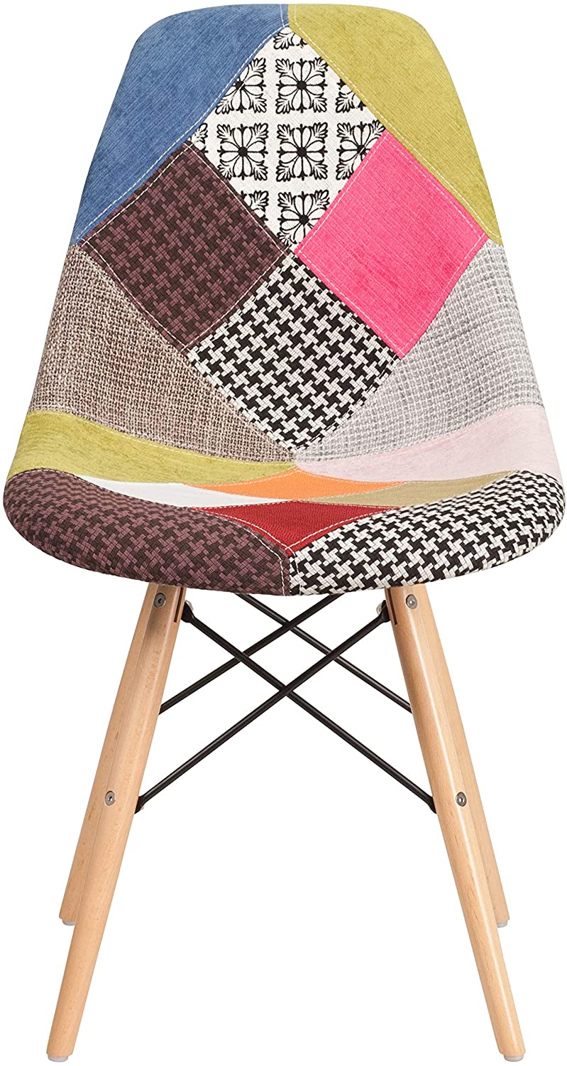 Furniture Elon Series Milan Patchwork Fabric Chair with Wooden Legs