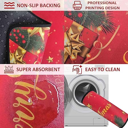 Non Slip Backing Halloween Kitchen Rug Set of 2 (Black, 17"x47"+17"x30")