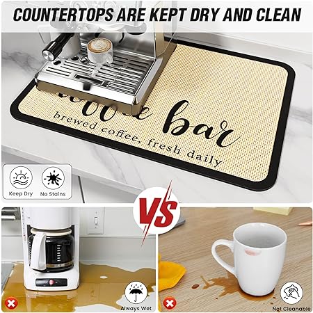 Absorbent Rubber Backed Quick Drying Mat Fit Under Coffee Maker Espresso Machine - Coffee Bar Accessories Kitchen Counter Dish Drying Mat, Marble 19"x12")