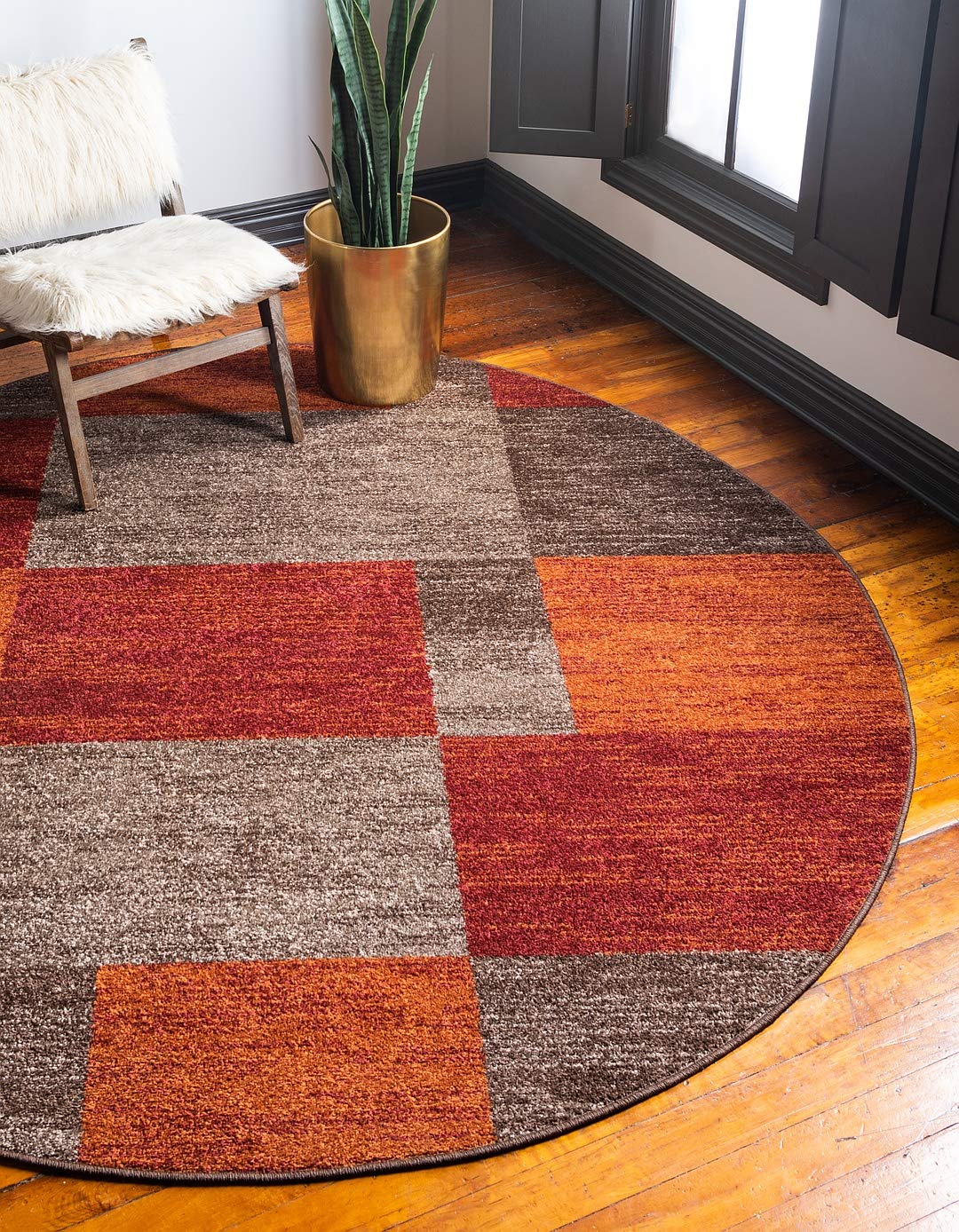 Warm Toned Checkered Multi-color Brown Orange Area Rugs