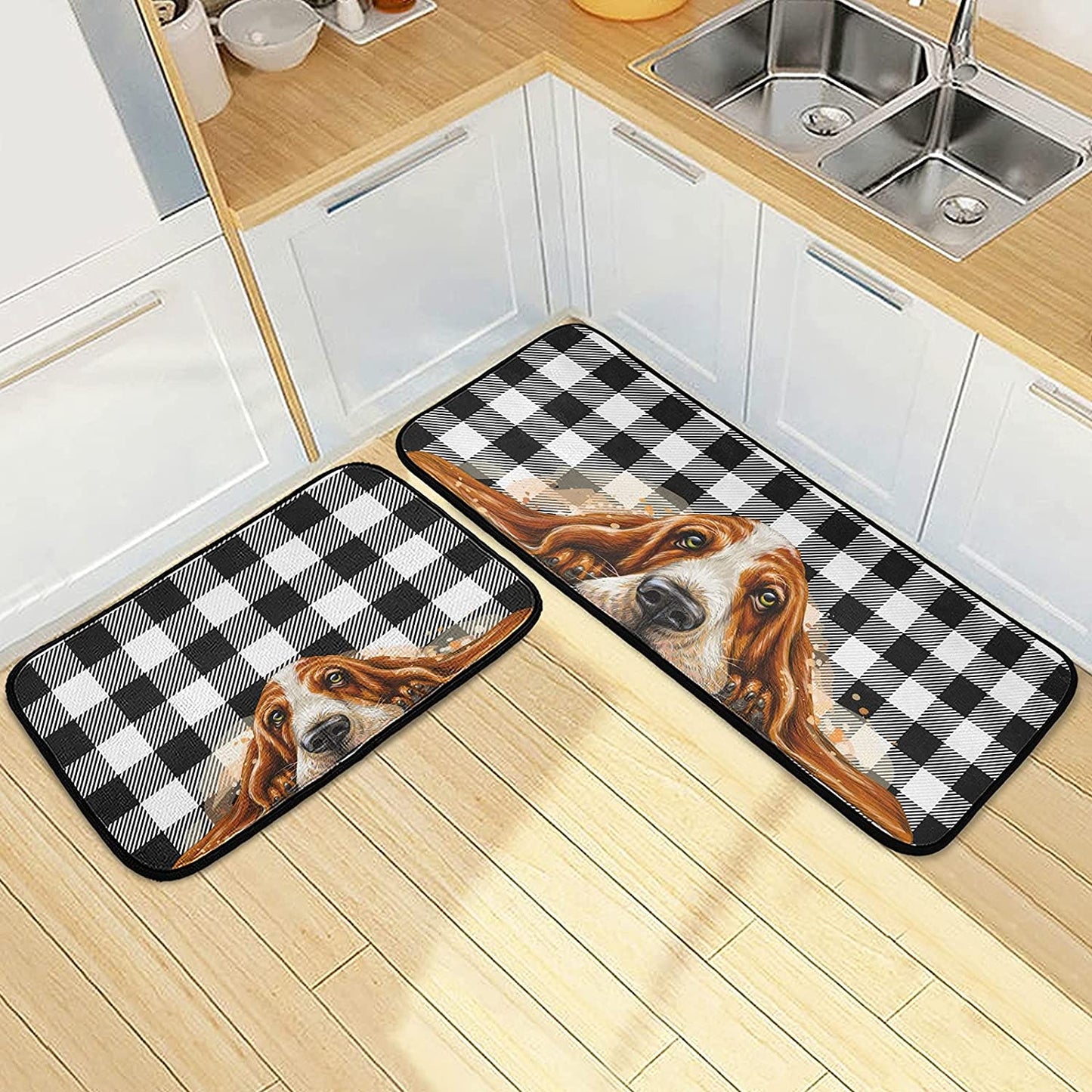 2 Pieces Honeycomb Beehive Wasp Bumblebee Anti Fatigue Kitchen Rug Set - 20"x28"+20"x47" 20"x28"+20"x47"