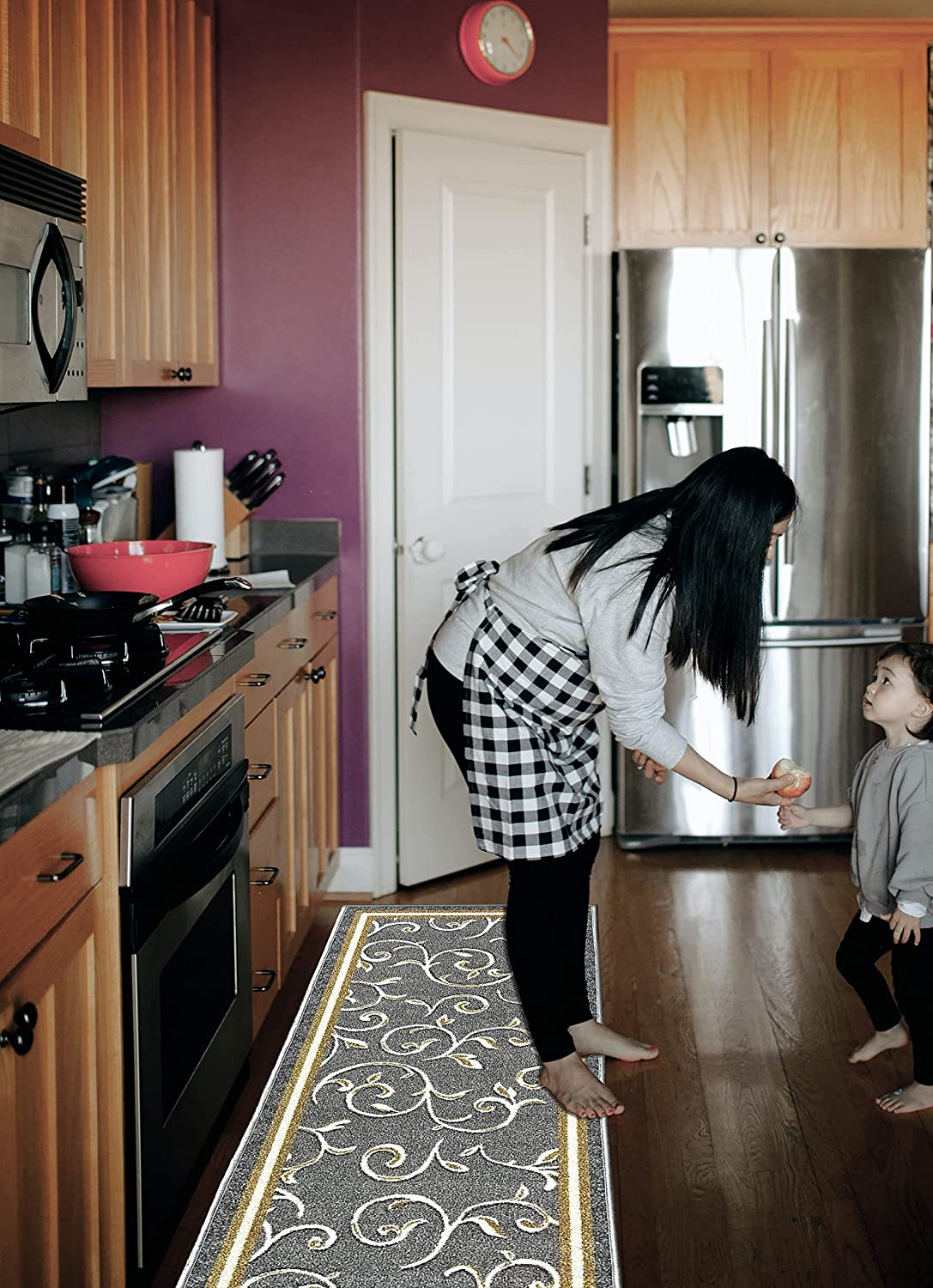 Non Slip Rubber Back  Kitchen Rug Anti Slip Stair Treads (Red, Runner (20" x 59"))