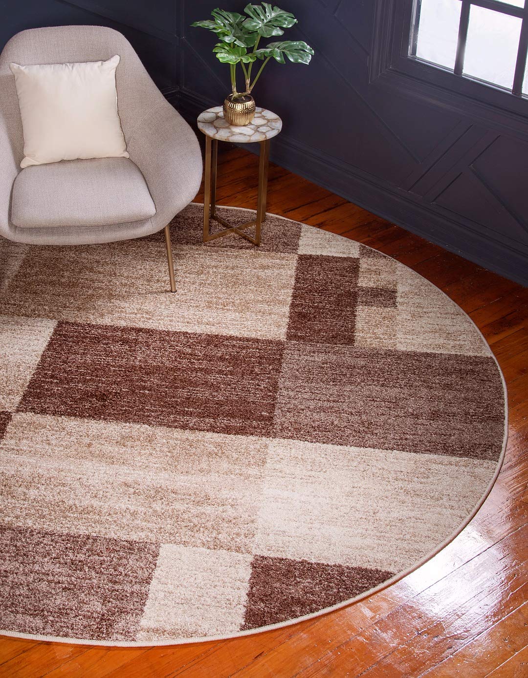 Warm Toned Checkered Beige Light Brown Area Rugs