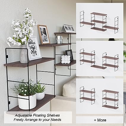 5 Pcs Wall MountedFloating Shelves with Metal Frame