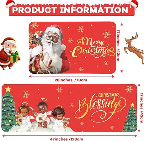 Set of 2 Farm Fresh Christmas Trees Washable Kitchen Carpet, 17x28 and 17x47 Inch