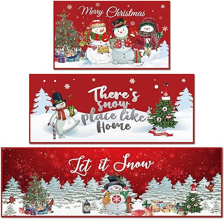 Sets of 3Black Santa Claus African American Merry Christmas Winter Farmhouse Party Floor Mat