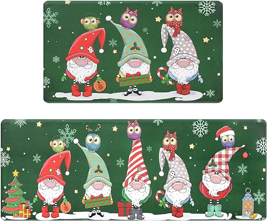 Non Slip Waterproof Snowflake Snowman Xmas Decorative Anti Fatigue Mats, Set of 2