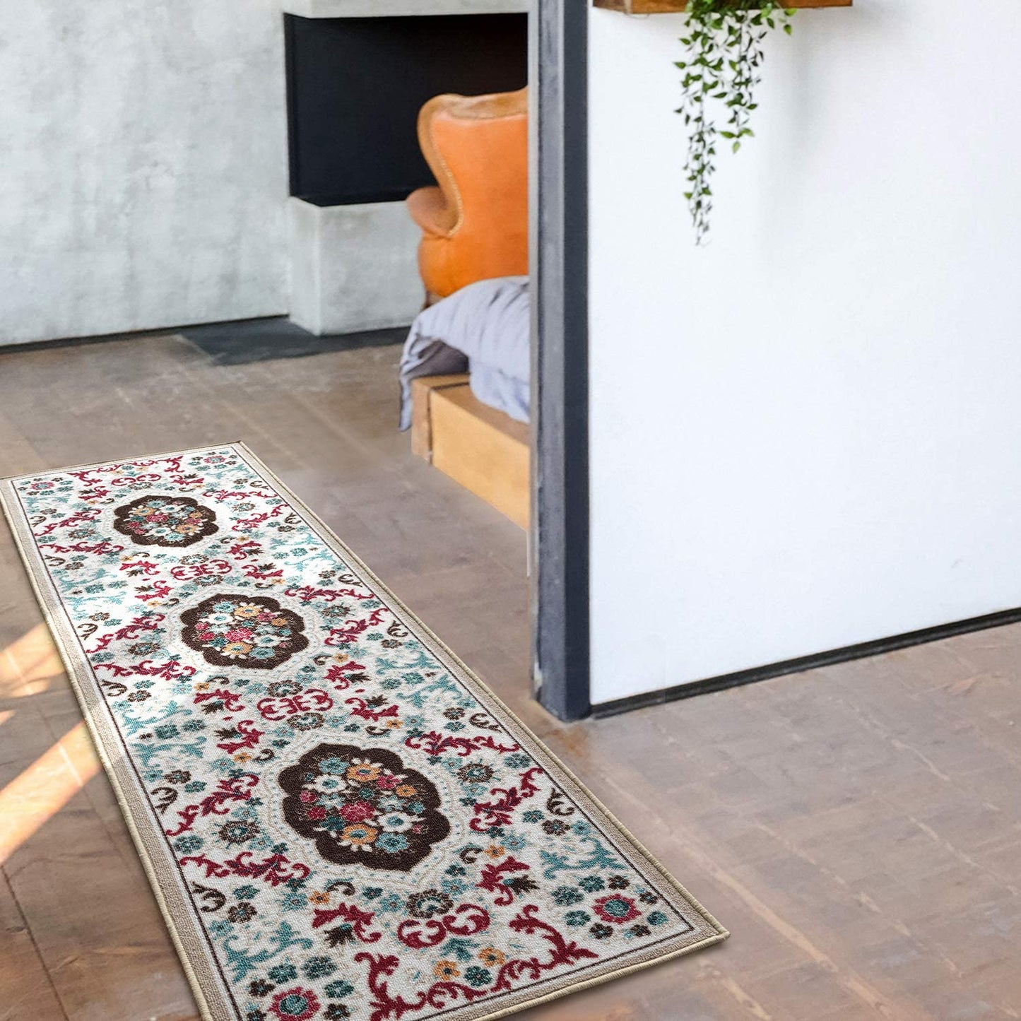 Modern Floral Low Profile Pile Indoor Area Rugs Beige