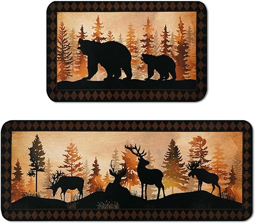 Non Slip Wildlife Cabin Rug Bear Deer, 19.7 x 31.5 and 19.7 x 47.2 Inch (Wildlife Style)