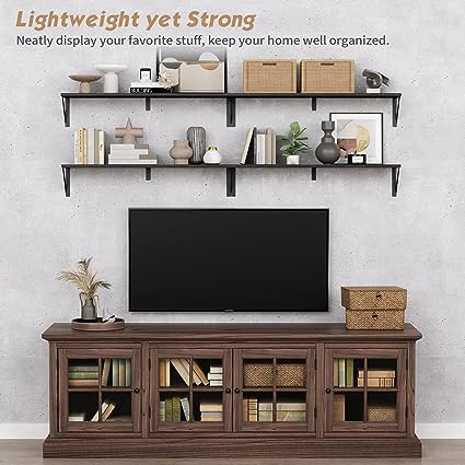 Set of 3, 36 Inches Long Wall Bookshelf for Bedroom, Large Wood Heavy Duty Hanging Bookshelves for Books, Living Room Decor, Closet Storage (Rustic Brown)