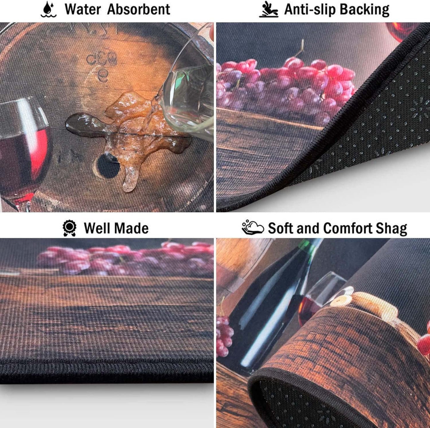 Set of 2 Wine Kitchen Decor Stain Resistant 17 x47.2+17inx30in