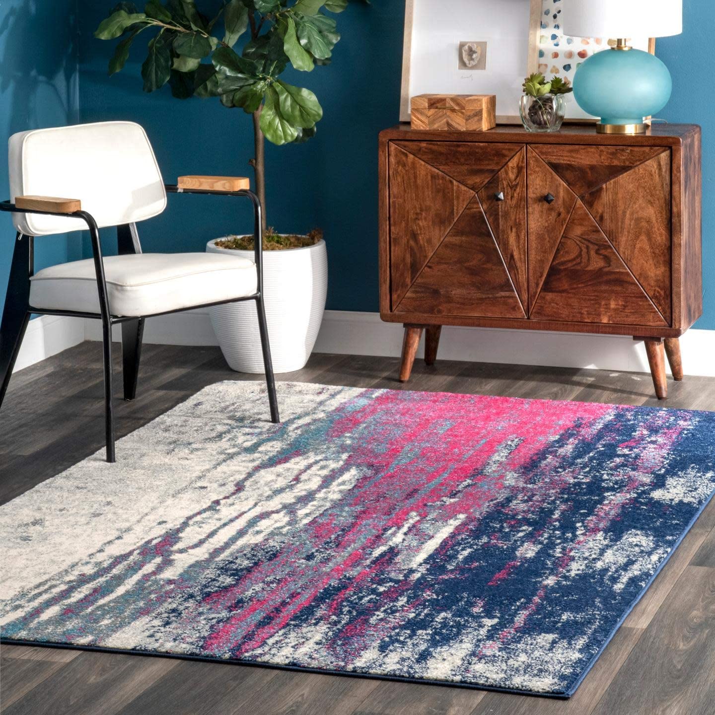 Waterfall Vintage Abstract Pink Blue Grey Soft Area Rug