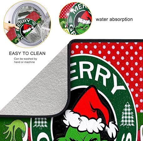 Absorbent Christmas Holiday Ball Dish Drying Mat for Kitchen Countertop, 16 X 18 Inch