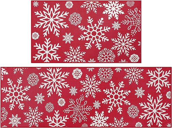 Washable Decorative Non Skid Christmas Kitchen Runner Mat, 17"x29"+17"x47"