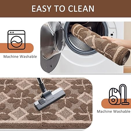 Sets 3 PCS Non Slip Absorbent Washable kitchen mats (Brown,19.7"x47.2"+19.7"x31.5"+19.7" x 59")