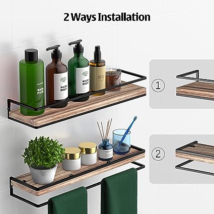 Rustic Wood Floating Shelves Wall Mounted Set of 2