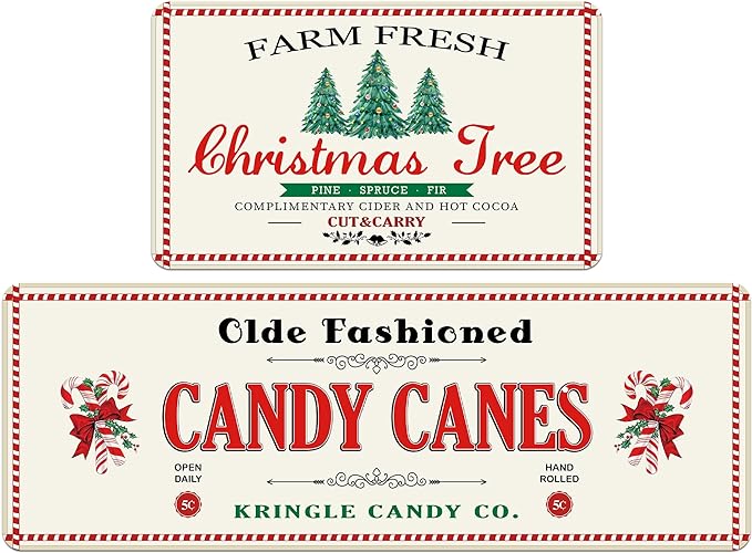Set of 2 Farm Fresh Christmas Trees Washable Kitchen Carpet, 17x28 and 17x47 Inch