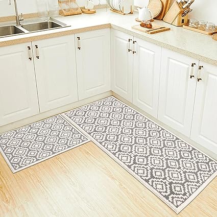 2 Piece, Non Slip Kitchen Runner Rug with TPR Backing, 100% Polypropylene 48x20in/30x20in