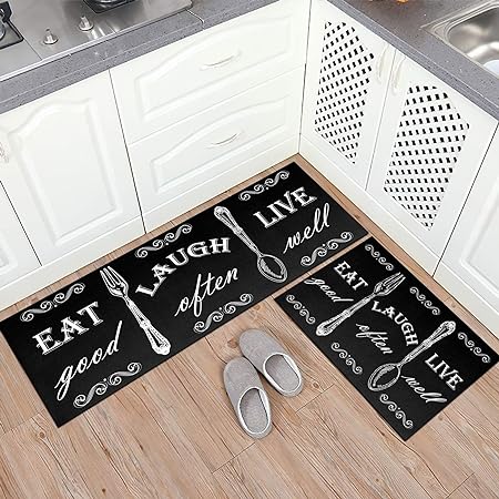 Set of 2 Non Slip Thick Kitchen Rugs and Mats, 17"x47"+17"x28"