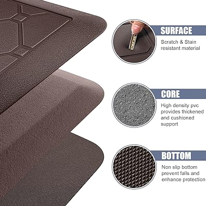 2 PCS Cushioned Anti Fatigue 1/2 Inch Thick Waterproof Non Slip PVC Non Skid Comfort Cushion Kitchen Mats