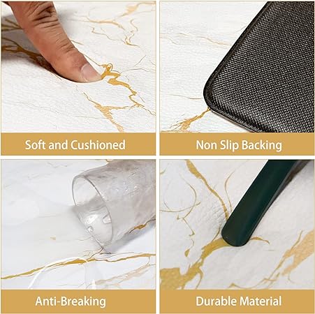 Anti Fatigue Cushioned Marble Gold Kitchen Accessories Non-Skid & Waterproof Standing Desk Mat for Floor Office, Sink, Laundry