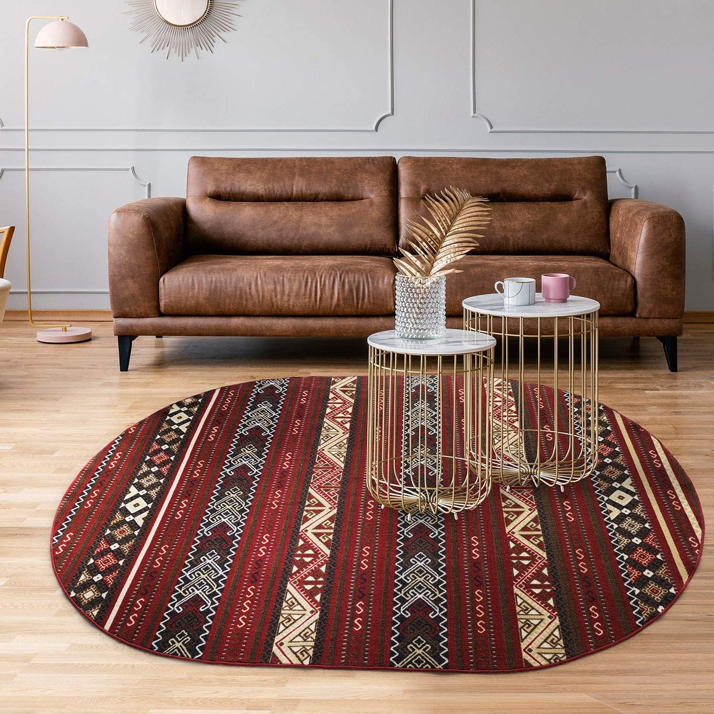 Moroccan Geometric Low Profile Pile Indoor Area Rugs Red