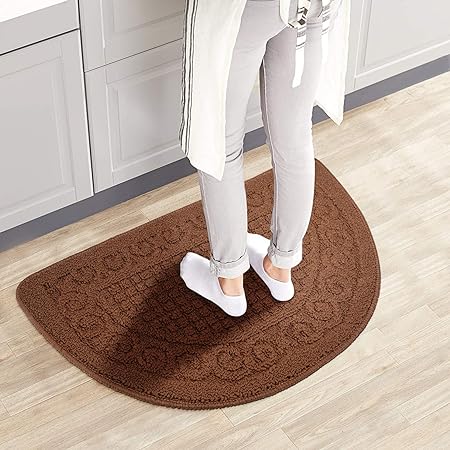 Half Round Non-Slip Floor Rug Mat Keeps Your Floors Clean Decorative Design (Large, Blue)