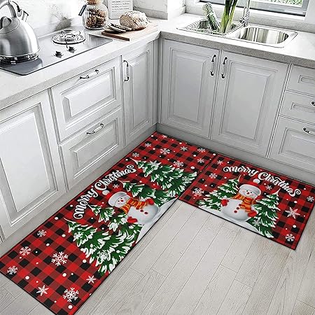 Non Skid Washable Set of 2, Winter Kitchen Decor Floor Mat Under Sink Mat Throw Rug for Doormat