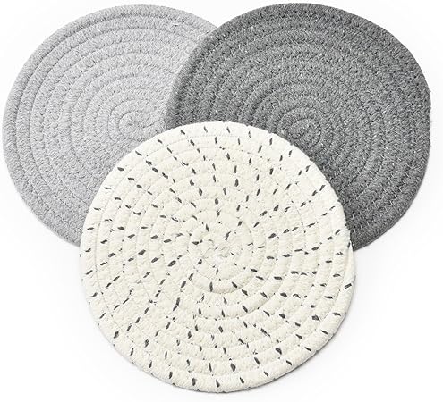 Kitchen Pot Holders Set Trivets Set 100% Pure Cotton Thread Weave Hot Pot Holders Set (Set of 3) Stylish Coasters, Hot Pads, Hot Mats, Spoon Rest for Cooking and Baking by Diameter 7 Inches (Blue)