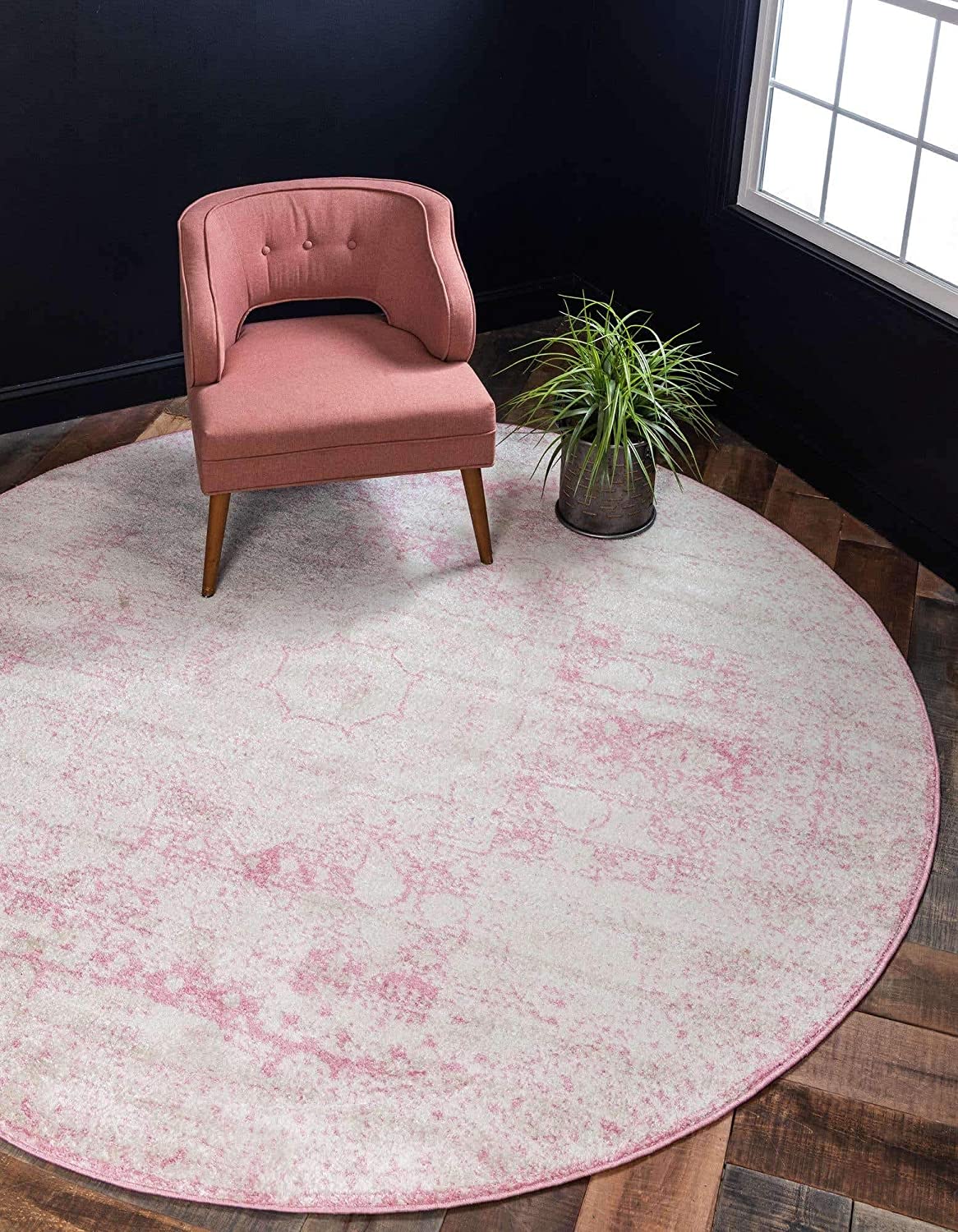 Vintage Traditional Medallion Border Pink Soft Area Rug