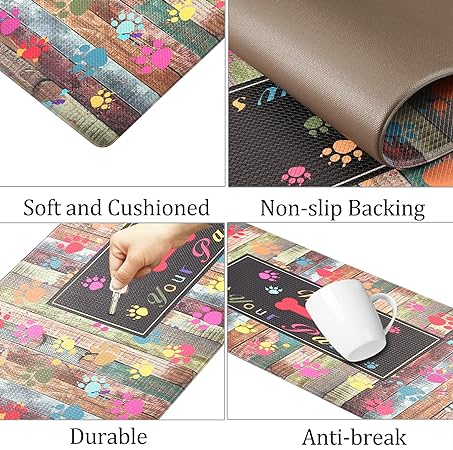 [2 PCS] Cushioned Anti-Fatigue Waterproof Non-Skid Ergonomic Comfort Foam Rugs, (Black) 17.3"x30"+17.3"x47"