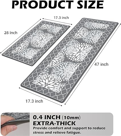 Set 2 Pieces,0.4 Inches Thick Non Slip Kitchen Rugs and Mats Teal Wood Cushioned Anti Fatigue Floor Mat Waterproof Comfort Standing Runner Sink Rug,17.3 x 28+17.3 x 47 Inch