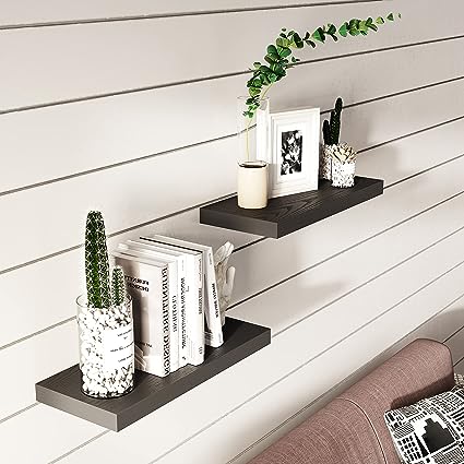 Floating Shelves Invisible Wall Mounted Set of 2,  Retro Hanging Wall Decor Shelf 16 x 9 for Living Room, Bedroom, Bathroom, Kitchen (Black)