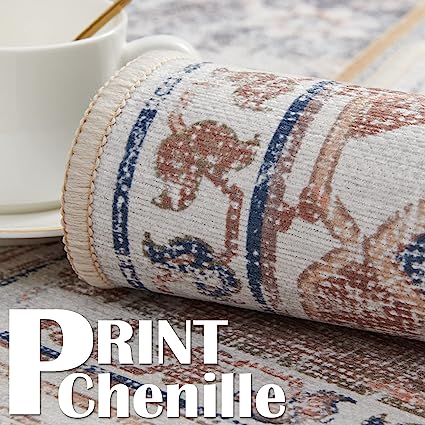 Persian Brick Red Vintage Foldable Thin Floral Print Floor Cover Retro Accent Rug