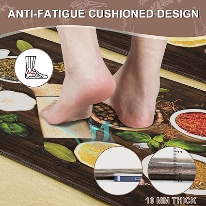 Set 2 Piece Cushioned Anti Fatigue Kitchen Mat Artistic, Rustic Kitchen Rugs and Mats No Skid Washable for Home, Waterproof Floor Comfort Mat PVC, 17" x 47" + 17" x 30"