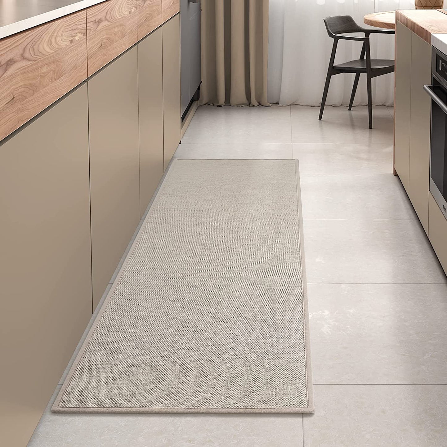 Non Slip Washable, Absorbent Woven Easy to Clean Kitchen Floor Mats - 17”x71”, Grey