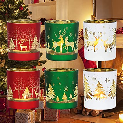 Set of 12 Glass Christmas Votive Candle Holders