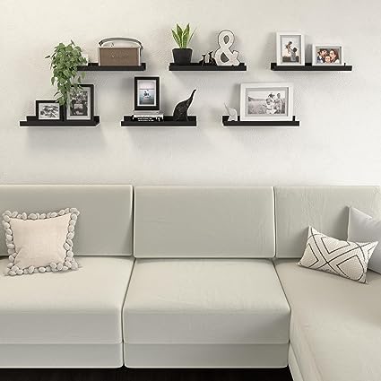 Set of 6, Black Wall Shelves with Lip