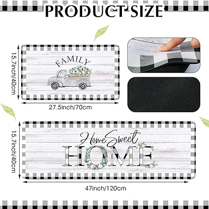 Non Slip Kitchen Mat for Floor Cushioned Farmhouse Kitchen Rugs and Mats Gray Black White Buffalo Plaid Floor Mats Comfort Standing Mats for Kitchen Decor 16"x28"+16"x47"