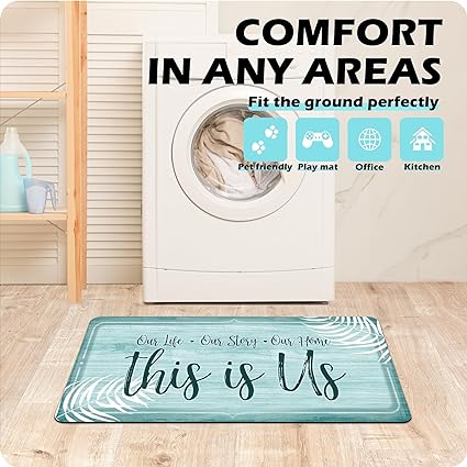 Set 2 Pieces,0.4 Inches Thick Non Slip Kitchen Rugs and Mats Teal Wood Cushioned Anti Fatigue Floor Mat Waterproof Comfort Standing Runner Sink Rug,17.3 x 28+17.3 x 47 Inch