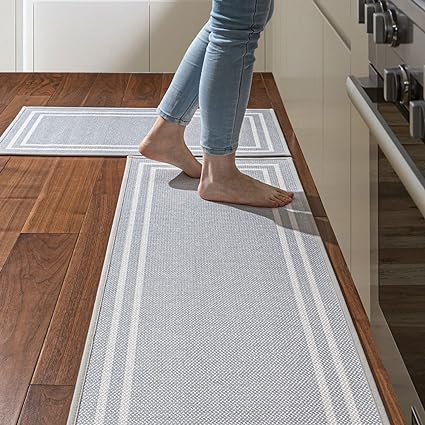 Non Skid Washable Absorbent Kitchen Runner Rugs 2 Pcs, 17"x32"+17"x48" (Brown)