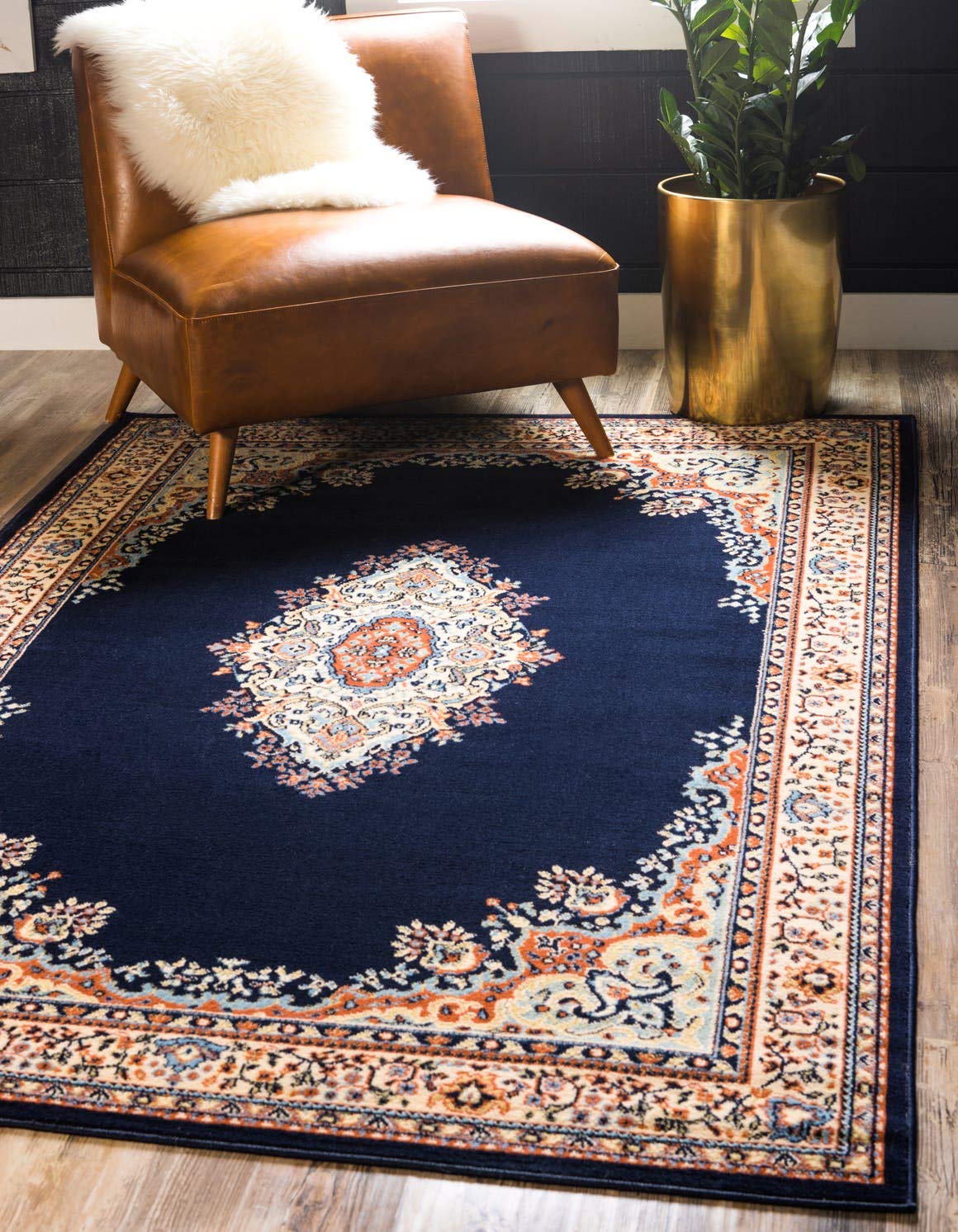 Traditional Navy Blue Soft Area Rug