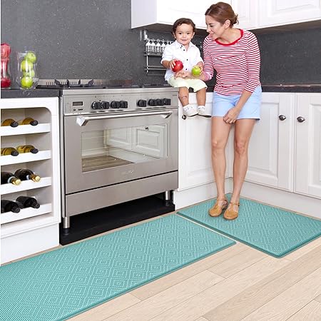 Non Slip, Waterproof Cushioned Anti Fatigue Standing Kitchen Floor Mat, 17"x29"+17"x59", Beige