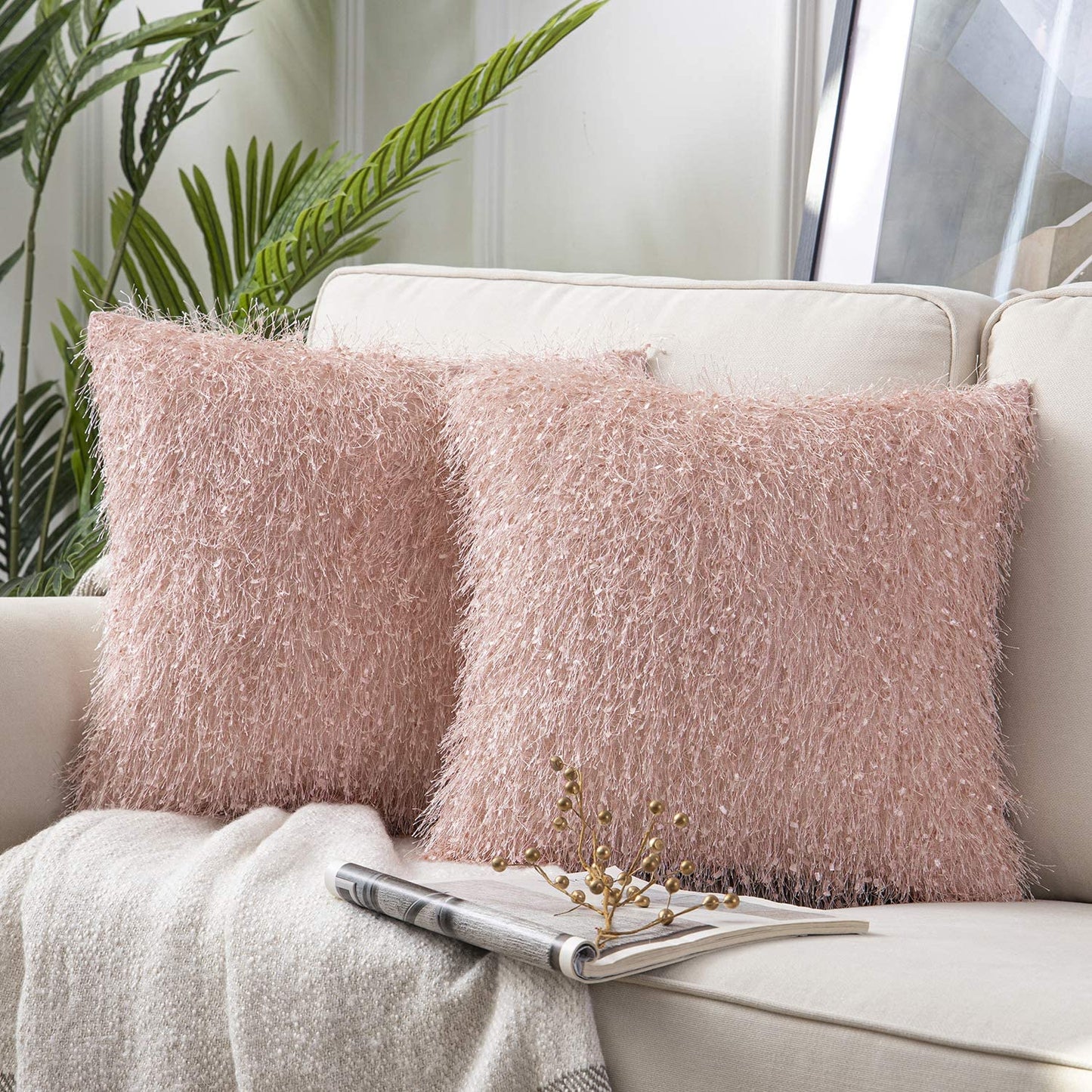 Pack of 2 Shiny Tassel with Flakes Throw Pillow Covers Luxurious Velvet Series Decorative Pillowcases Cushion Cover