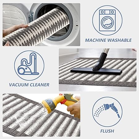 [2 PCS], Rubber Backing Non Skid Machine Washable Absorbent L Shaped Kitchen Mat