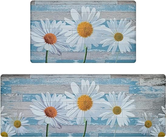 2 PCS Floral Cushioned Anti-Fatigue Kitchen Rugs, Kitchen Mats for Kitchen Floor Laundry Office