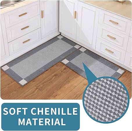 Washable Non Slip 2 Piece Absorbent Kitchen Floor Mats, 20"x32"+20"x48"