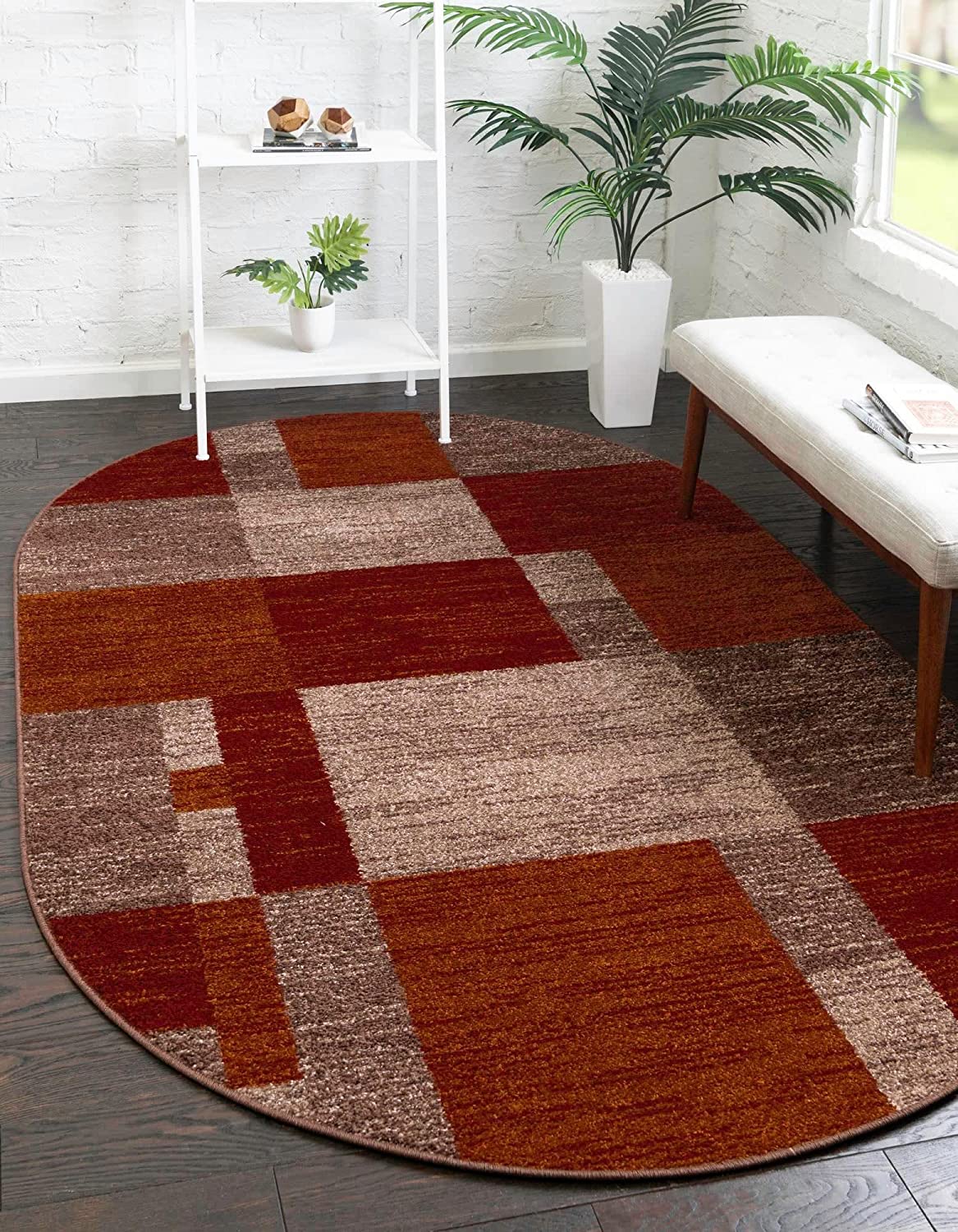 Warm Toned Checkered Multi-color Brown Orange Area Rugs