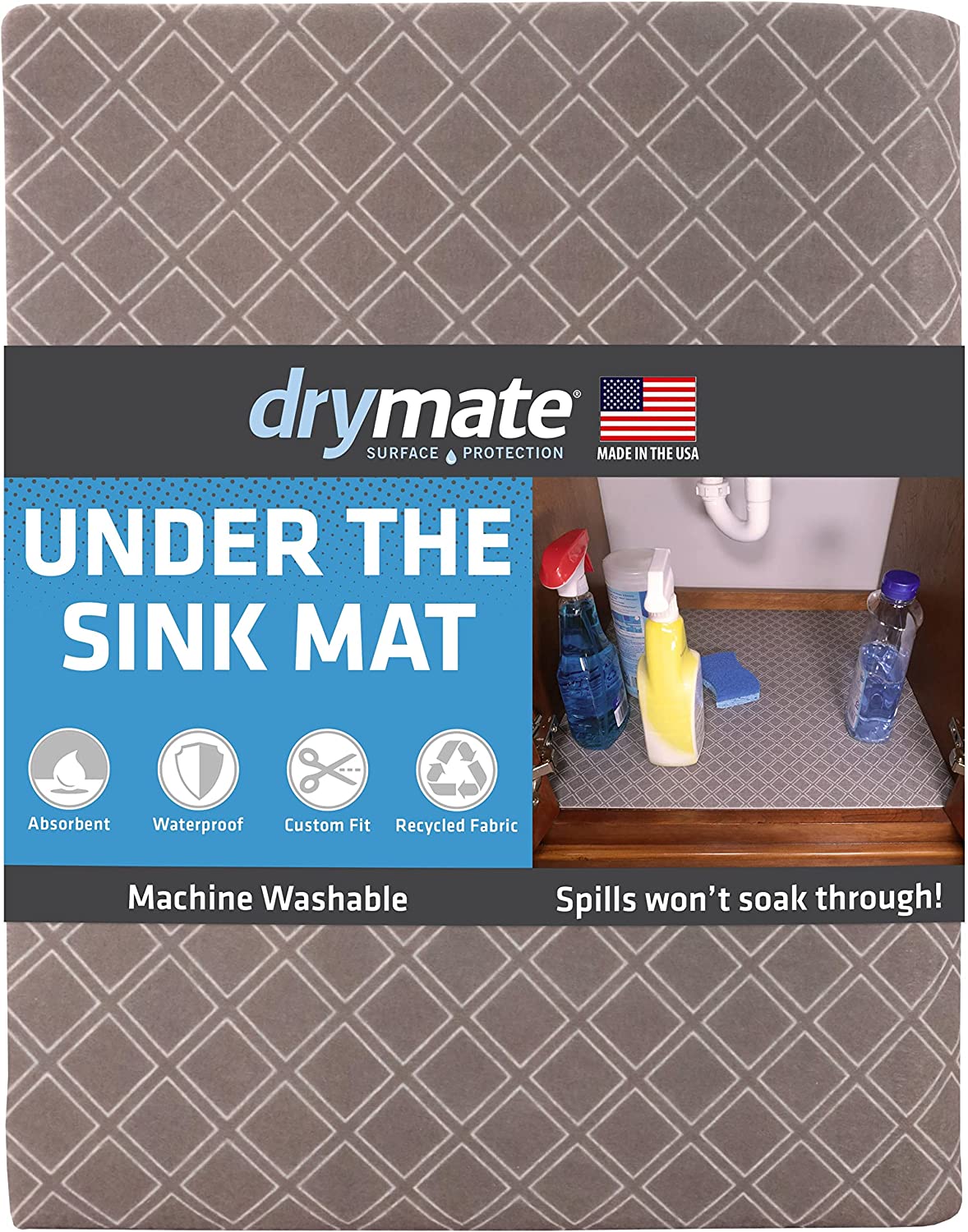 Under Sink, Waterproof Cabinet Protection, Absorbent Shelf Liners, Slip-Resistant, Non-Adhesive, Machine Washable, Durable Mats (USA Made)(24”x29”)(Charcoal)