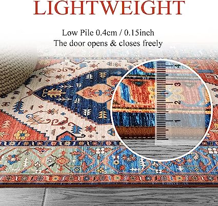 Non-Slip Distressed Vintage Persian Oriental, Small Accent Throw Low Pile Traditional Area Rug - 2' X 3'